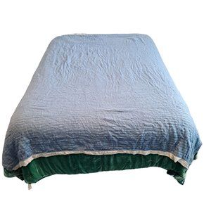 Vintage Blanket Satin Trim Blue Soft Large 65" x 42" Waffle Knit Mid Century Mod